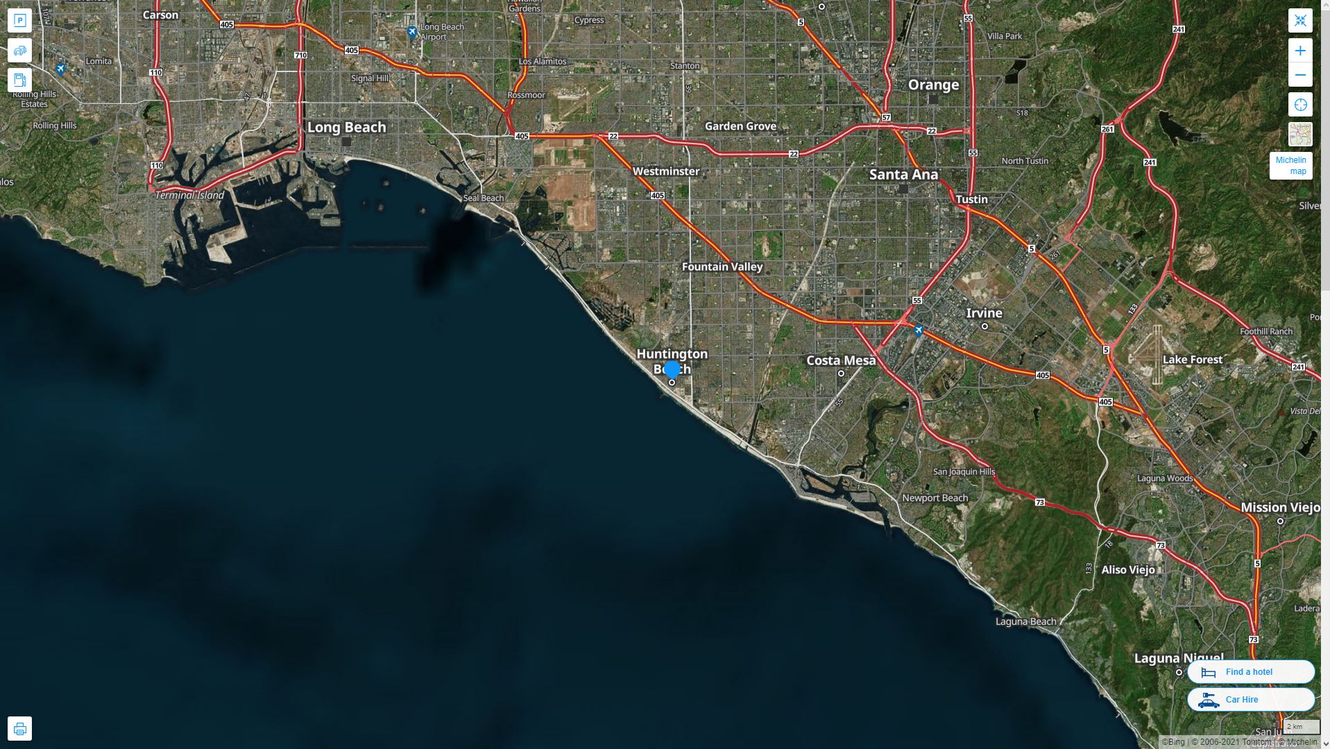 Huntington Beach California Highway and Road Map with Satellite View